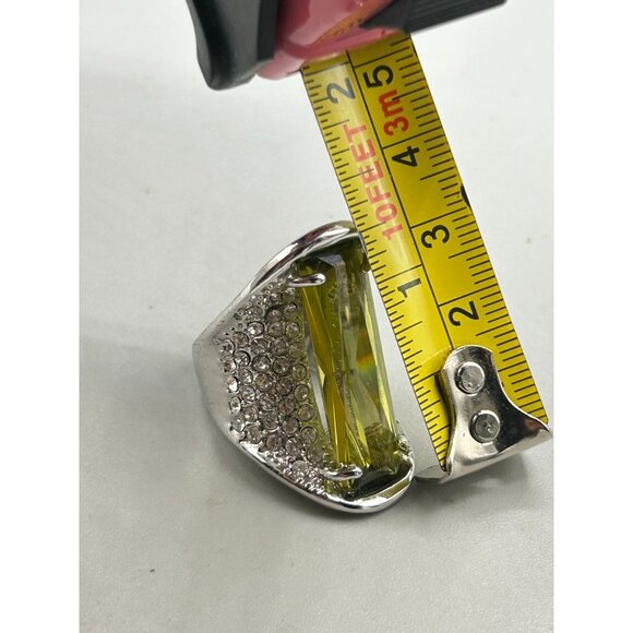 Fancy Statement Ring Size 6 Wide Cocktail Ring with Elongated Green Glass Stone - Picture 9 of 10